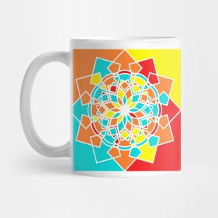 Square print with random geometric shapes in bright neon colors Mug